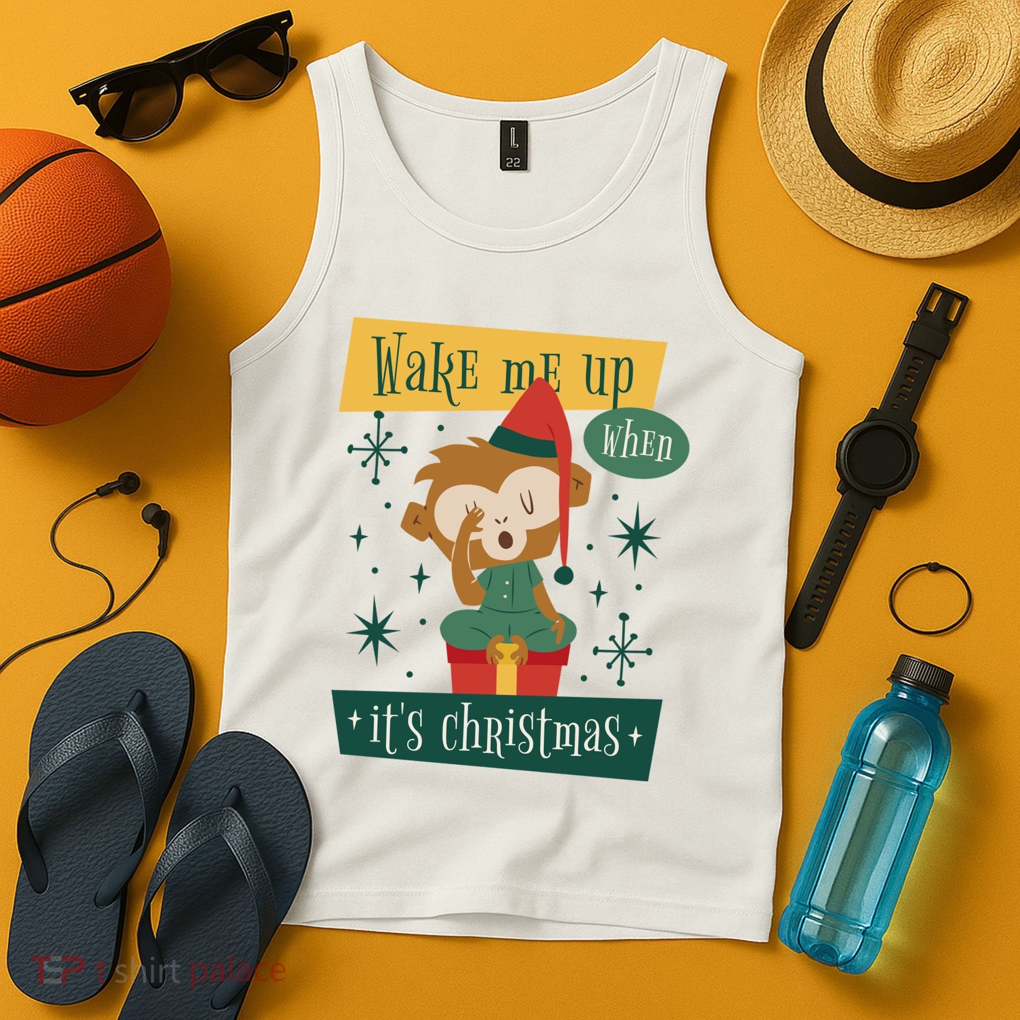 Wake Me Up When It's Christmas Monkey Cute Tank Top