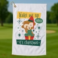 Wake Me Up When It's Christmas Monkey Cute Golf Towel thumb 1