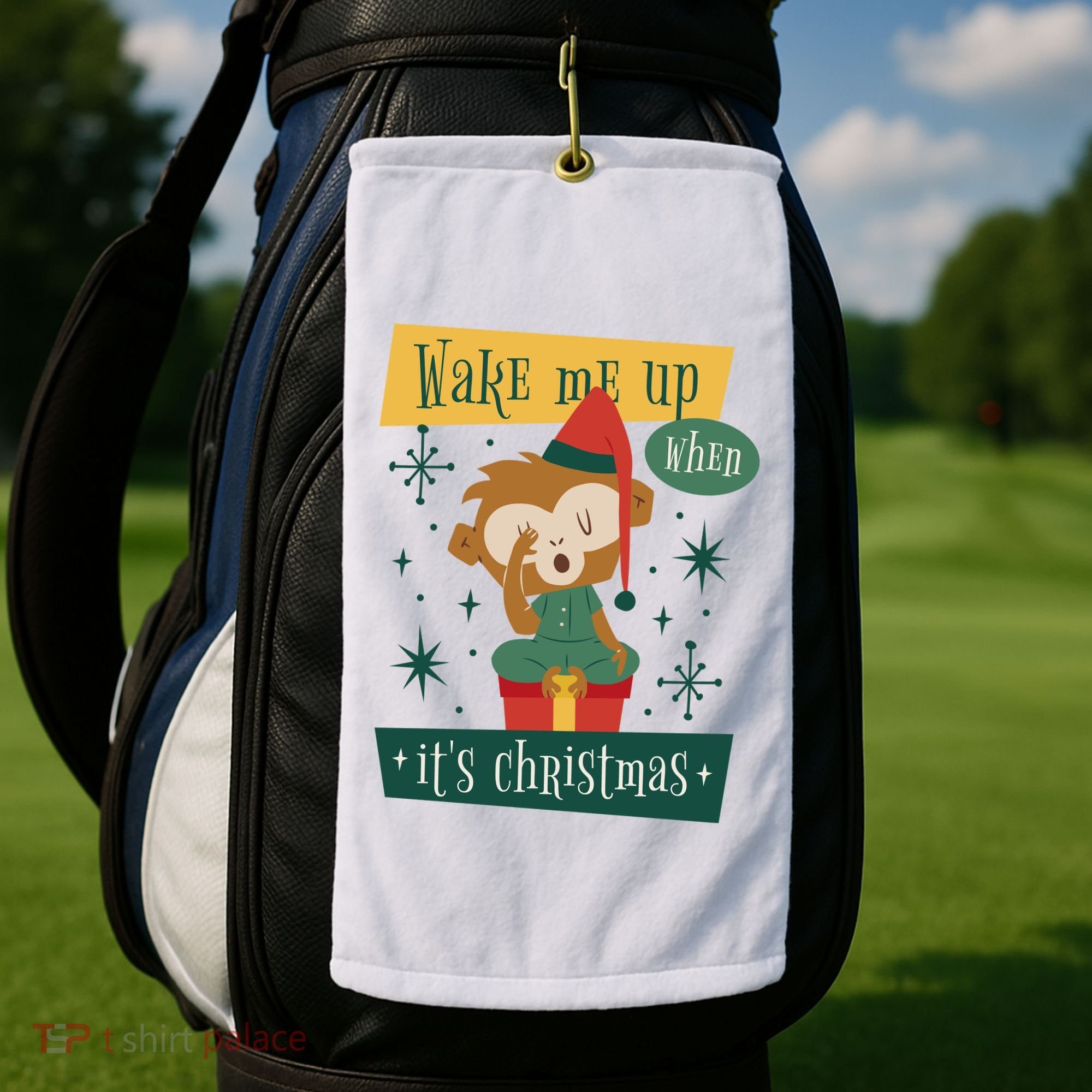 Wake Me Up When It's Christmas Monkey Cute Golf Towel