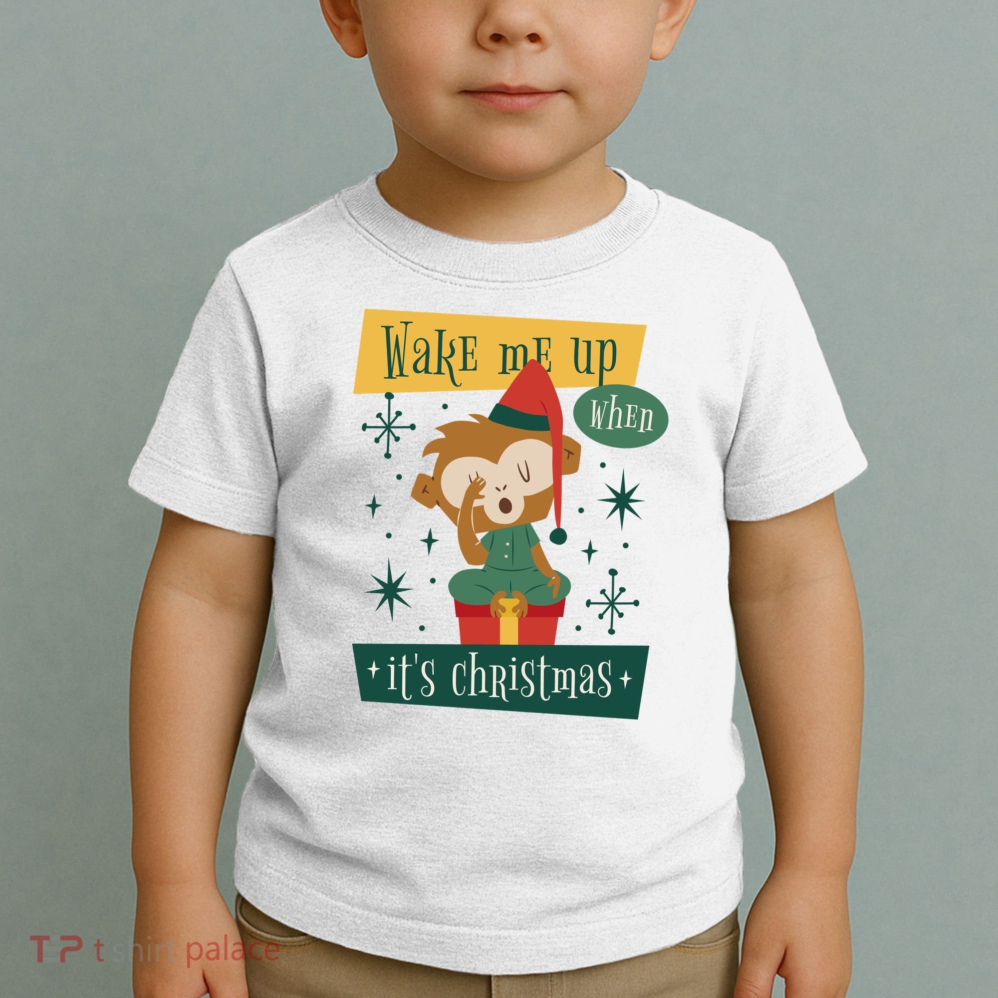 Wake Me Up When It's Christmas Monkey Cute Toddler T-Shirt