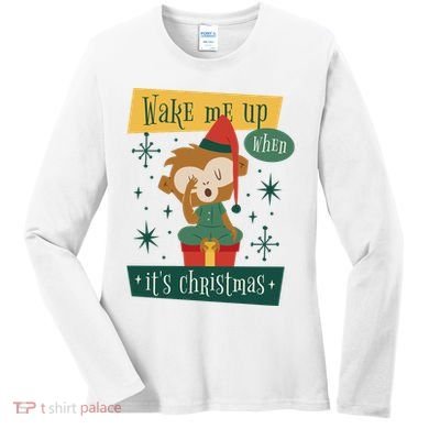 Wake Me Up When It's Christmas Monkey Cute Women's Long Sleeve Shirt