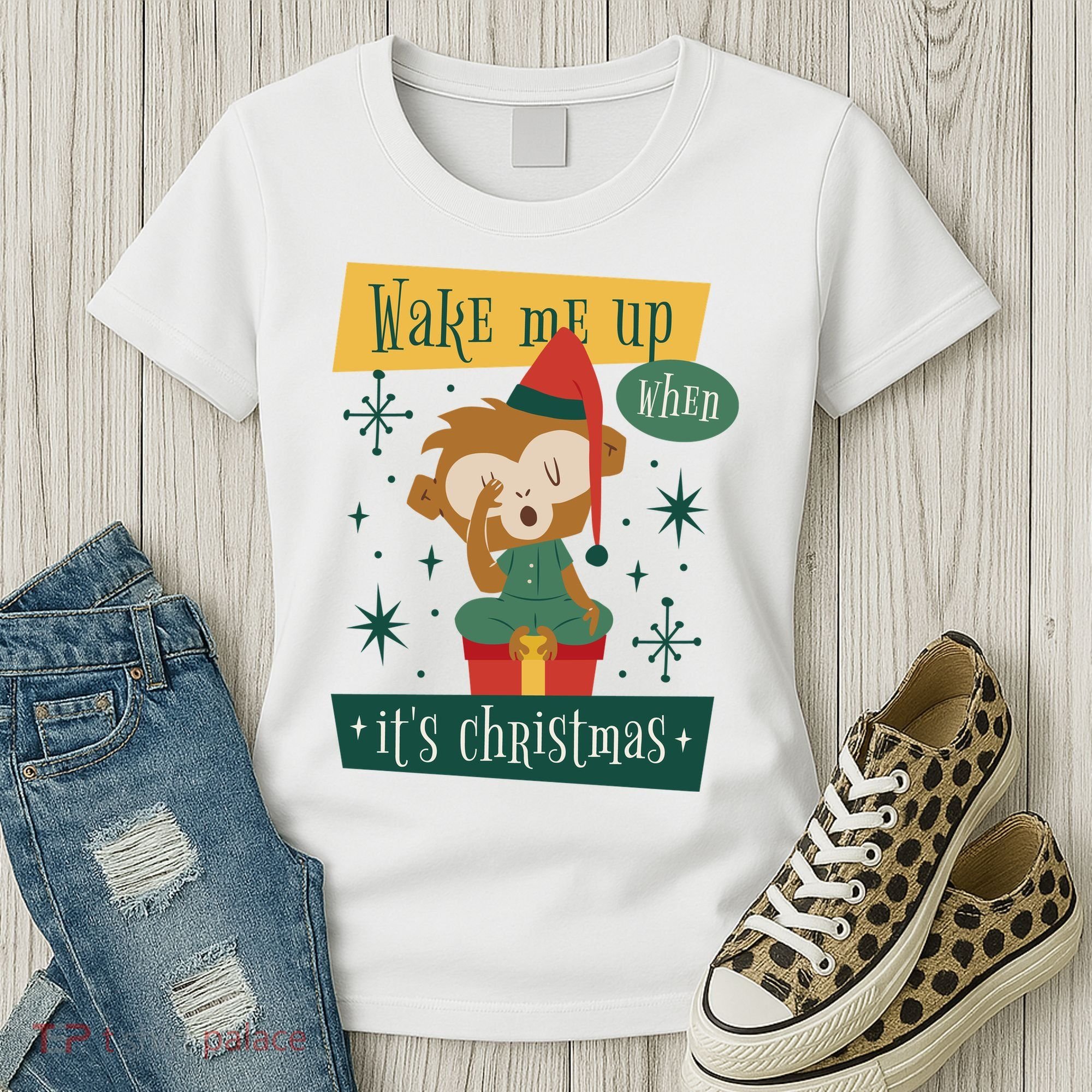 Wake Me Up When It's Christmas Monkey Cute Women's T-Shirt