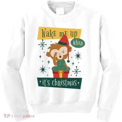 Wake Me Up When It's Christmas Monkey Cute Kids Sweatshirt