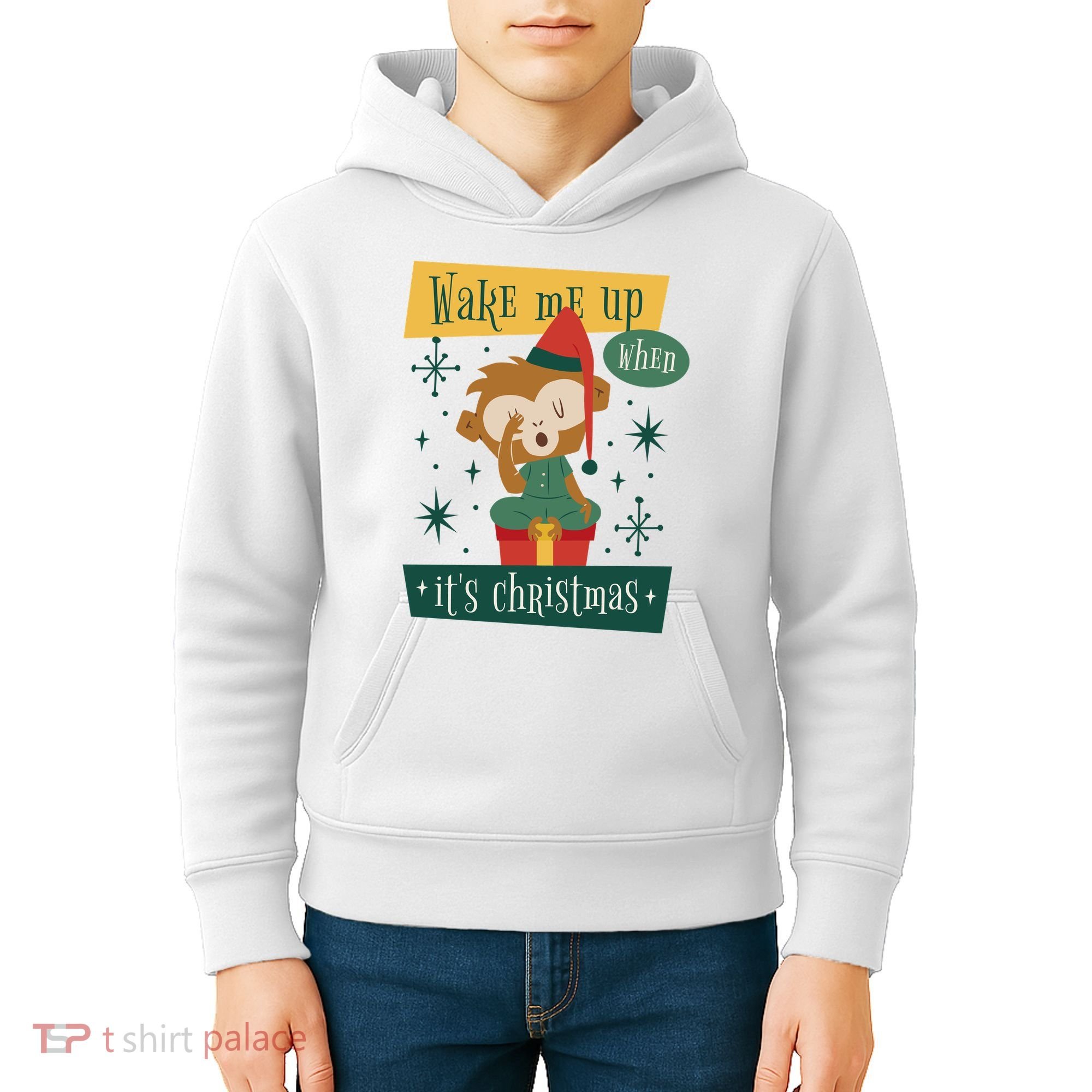 Wake Me Up When It's Christmas Monkey Cute Kids Hoodie