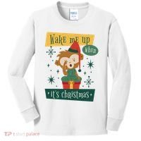 Wake Me Up When It's Christmas Monkey Cute Kids Long Sleeve Shirt thumb 0