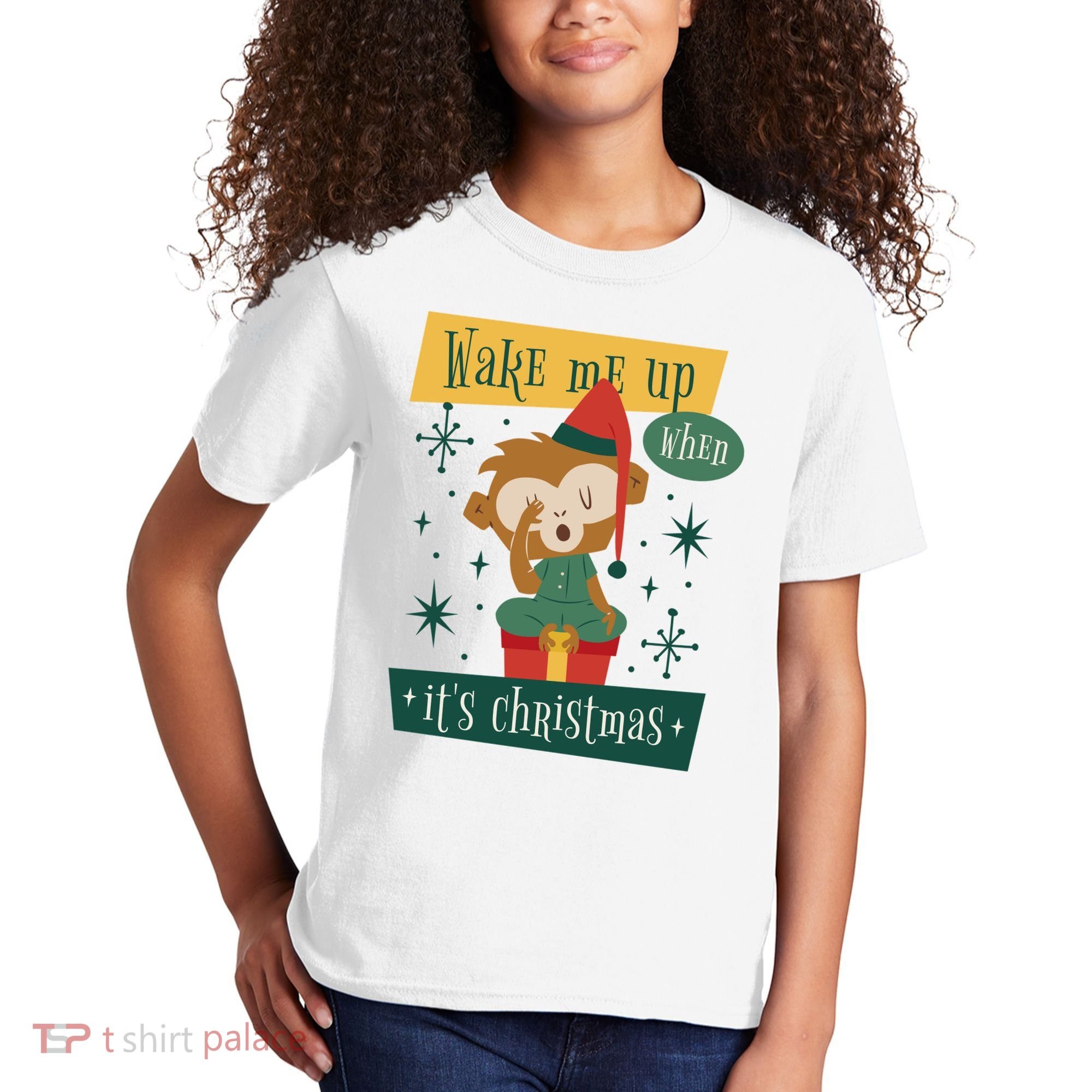 Wake Me Up When It's Christmas Monkey Cute Kids T-Shirt