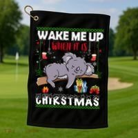 Wake Me Up When It's Christmas Koala Lover Xmas Funny Gift Golf Towel thumb 1