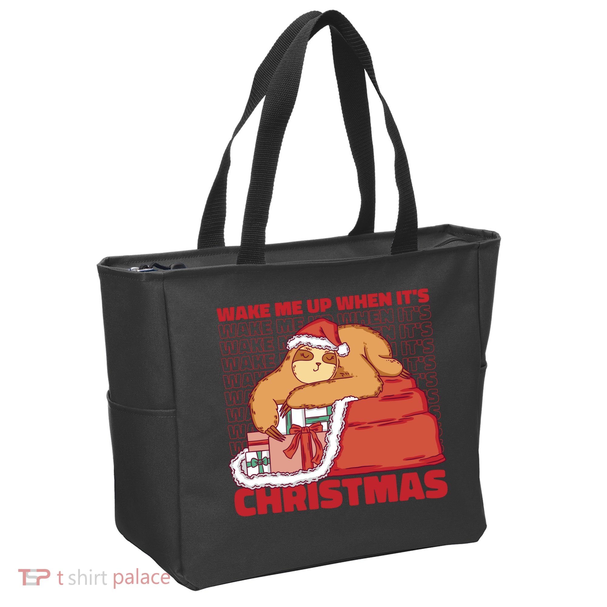 Wake Me Up When It's Christmas Sleeping Sloth Tote Bag