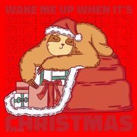 Wake Me Up When It's Christmas Sleeping Sloth Santa Hat thumb 1