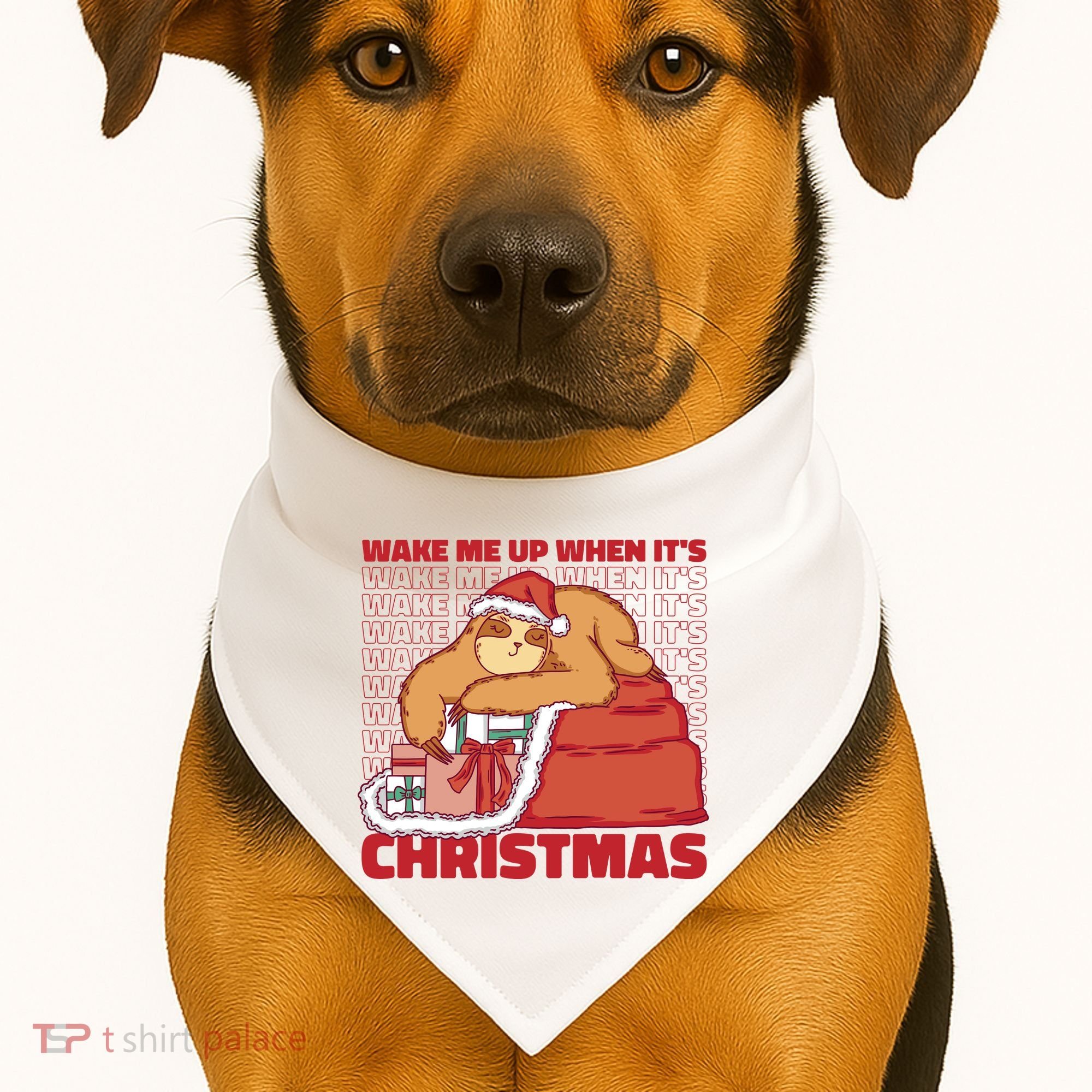 Wake Me Up When It's Christmas Sleeping Sloth USA-Made Doggie Bandana