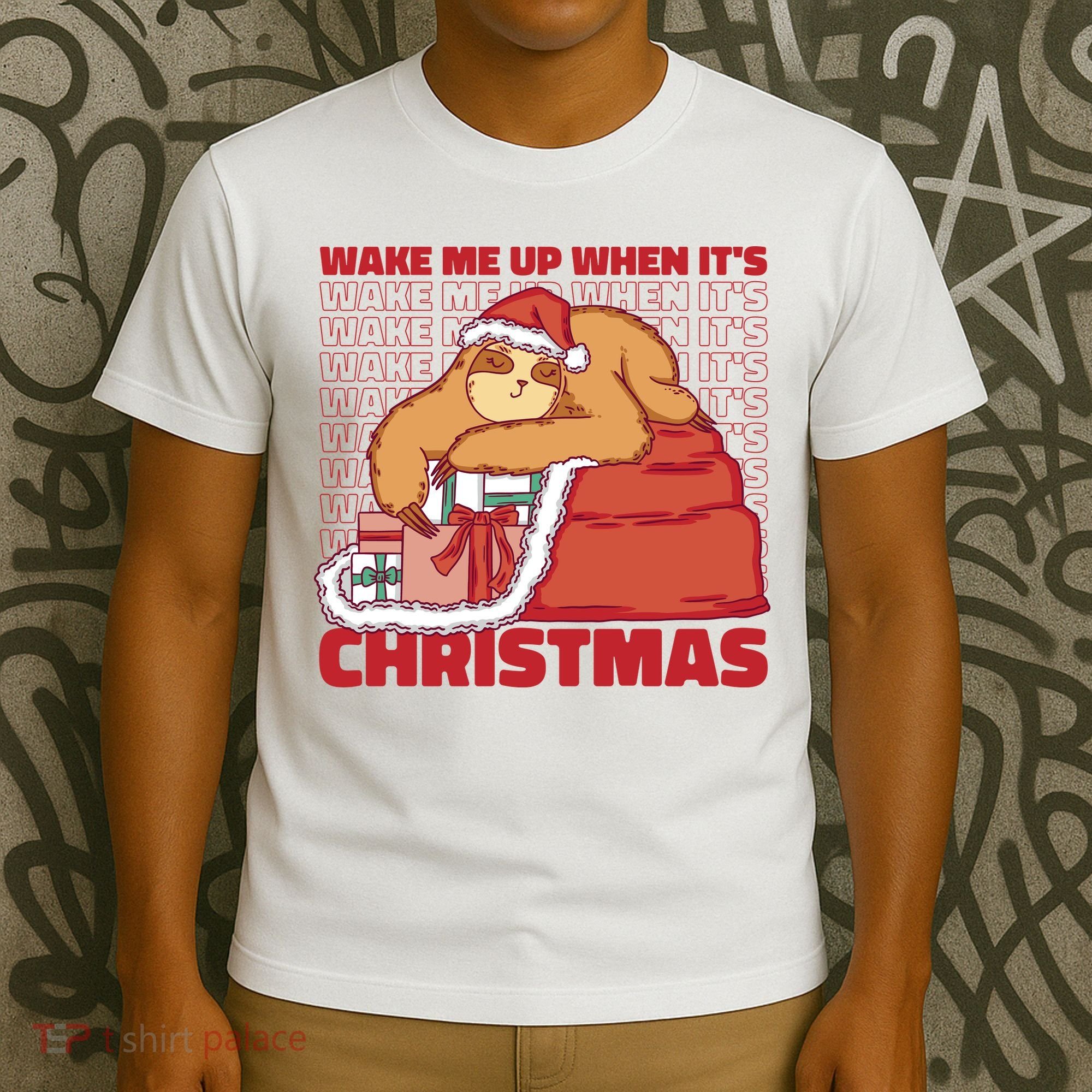 Wake Me Up When It's Christmas Sleeping Sloth T-Shirt