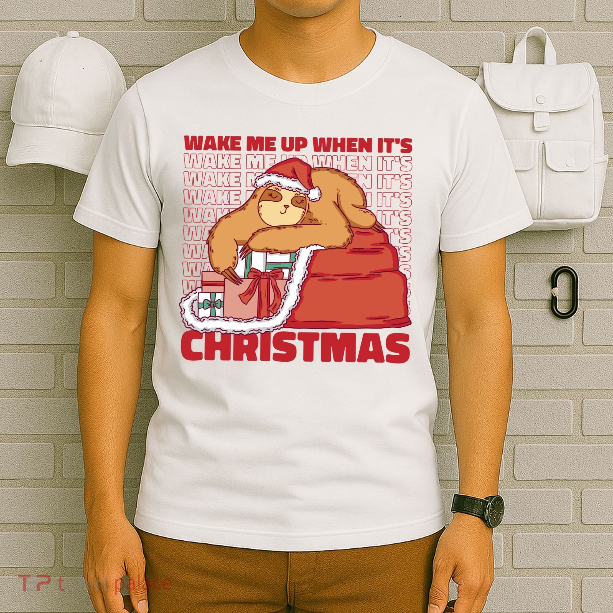 Wake Me Up When It's Christmas Sleeping Sloth T-Shirt