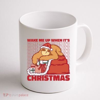 Wake Me Up When It's Christmas Sleeping Sloth Coffee Mug back