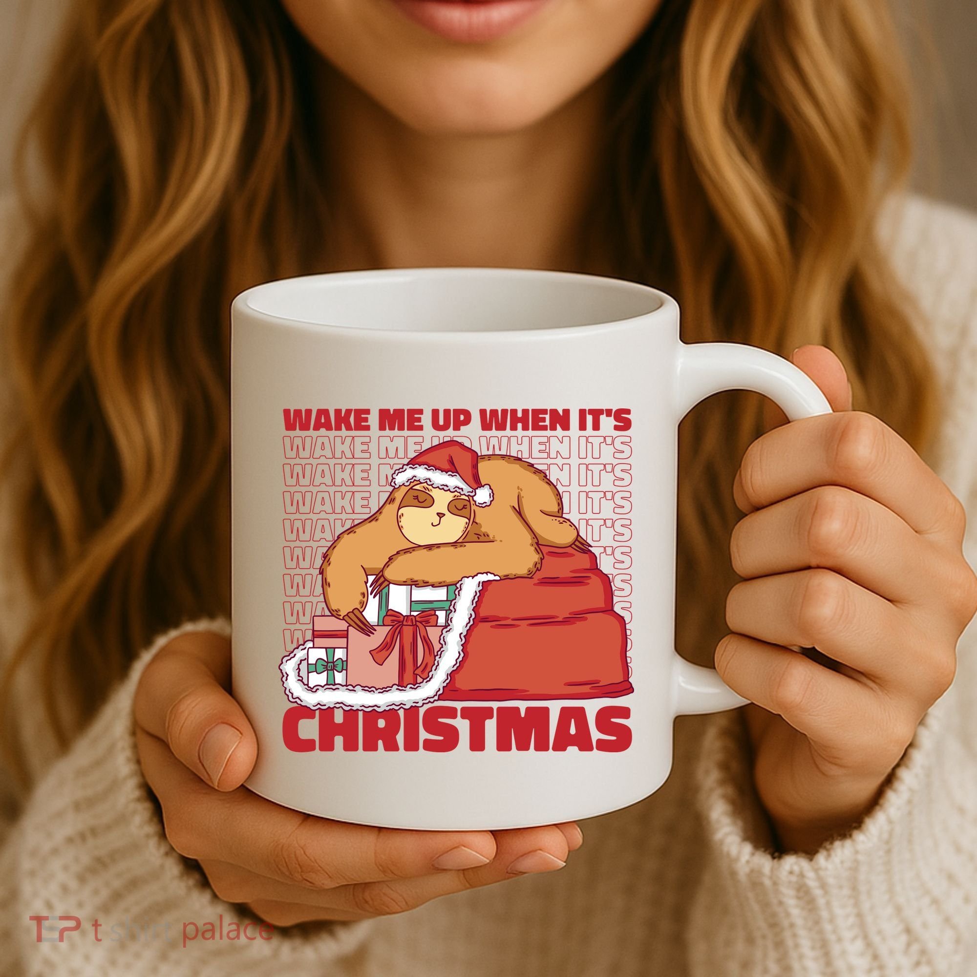 Wake Me Up When It's Christmas Sleeping Sloth Coffee Mug