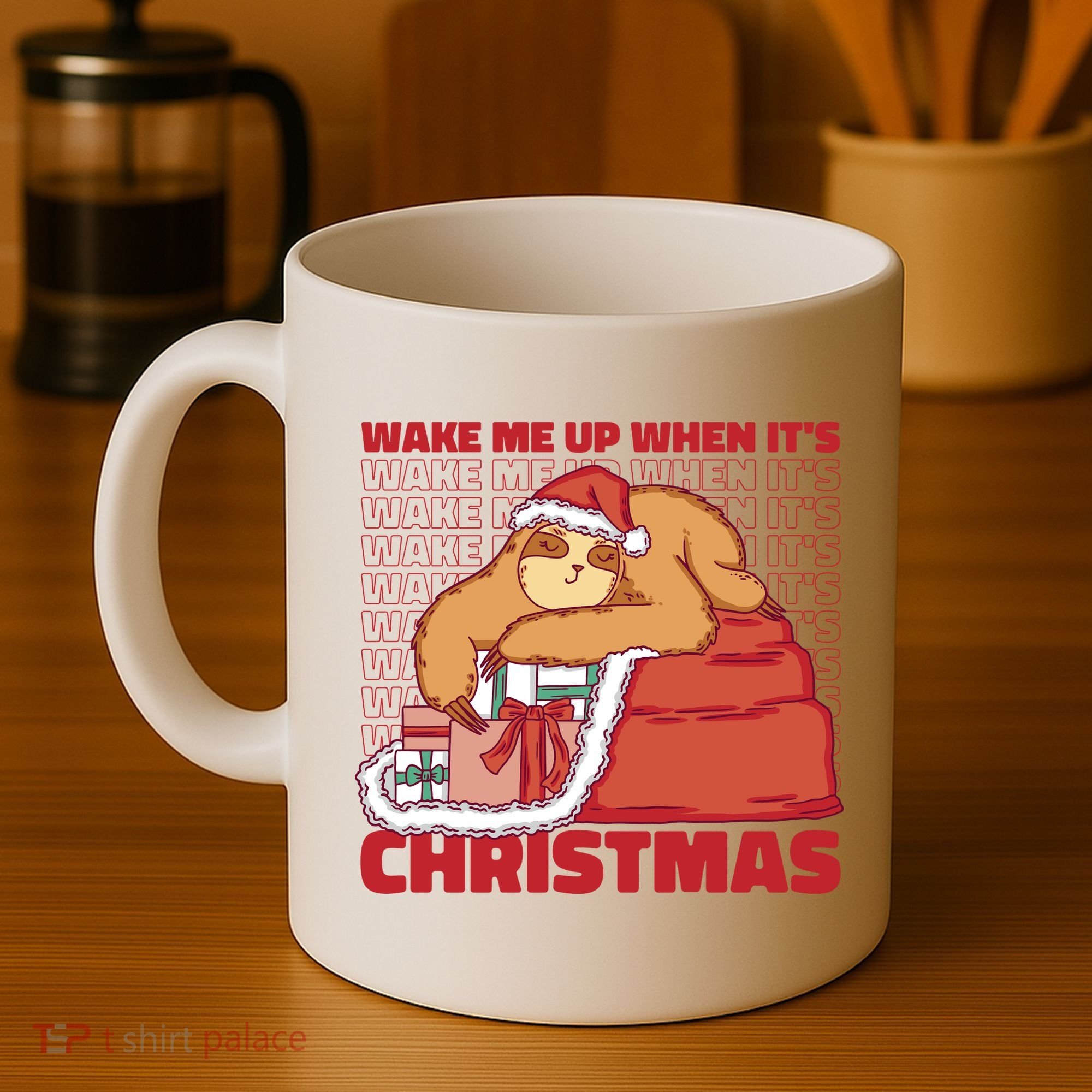 Wake Me Up When It's Christmas Sleeping Sloth Coffee Mug