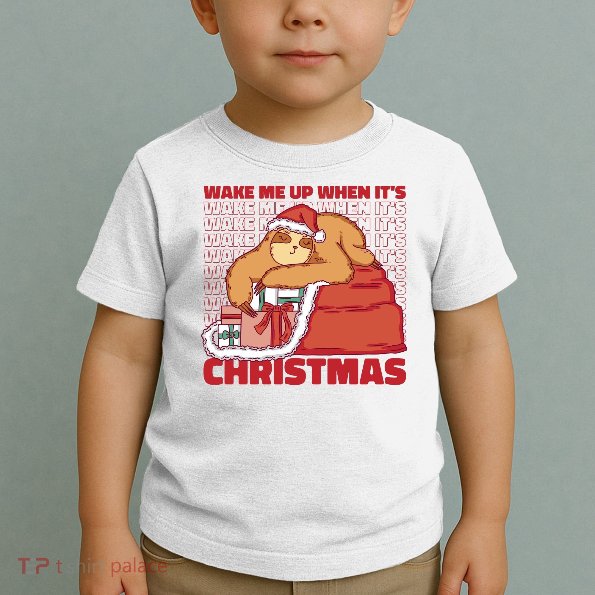 Wake Me Up When It's Christmas Sleeping Sloth Toddler T-Shirt