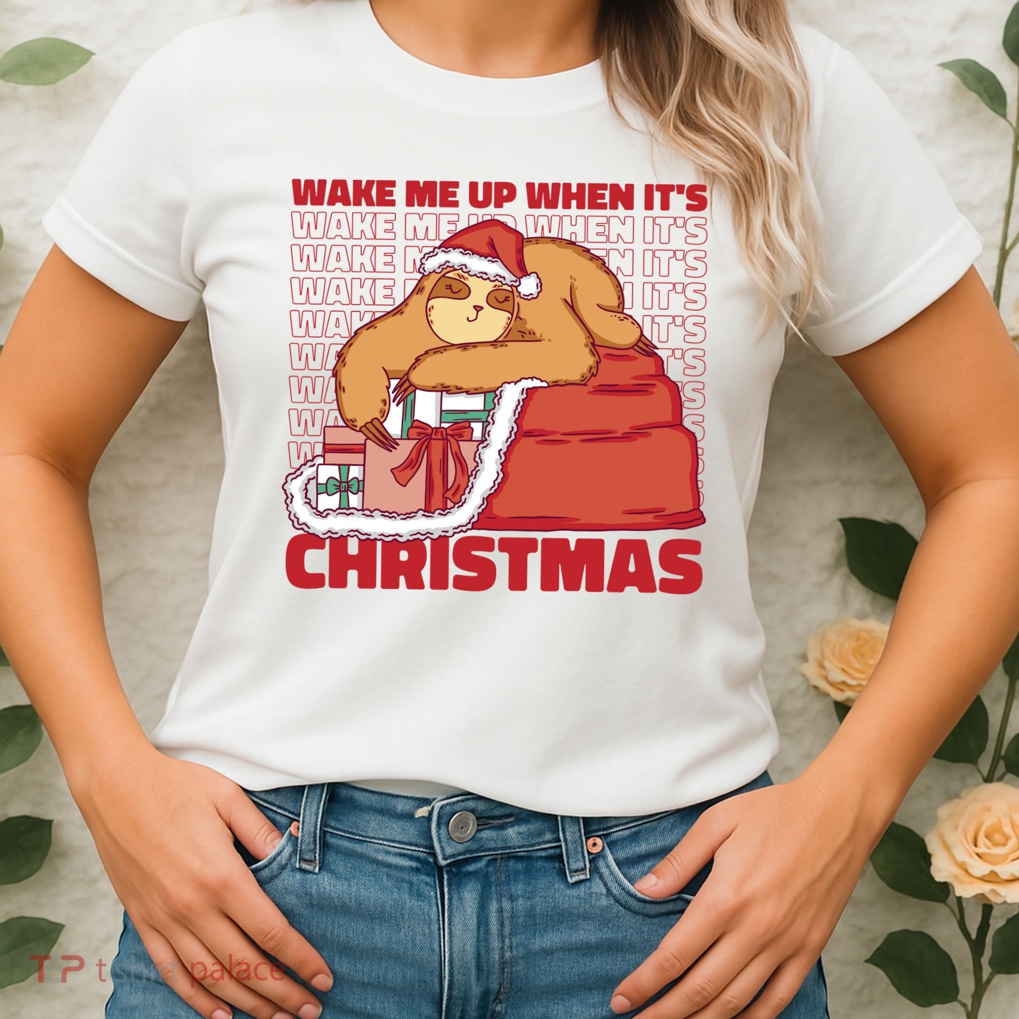 Wake Me Up When It's Christmas Sleeping Sloth Women's T-Shirt