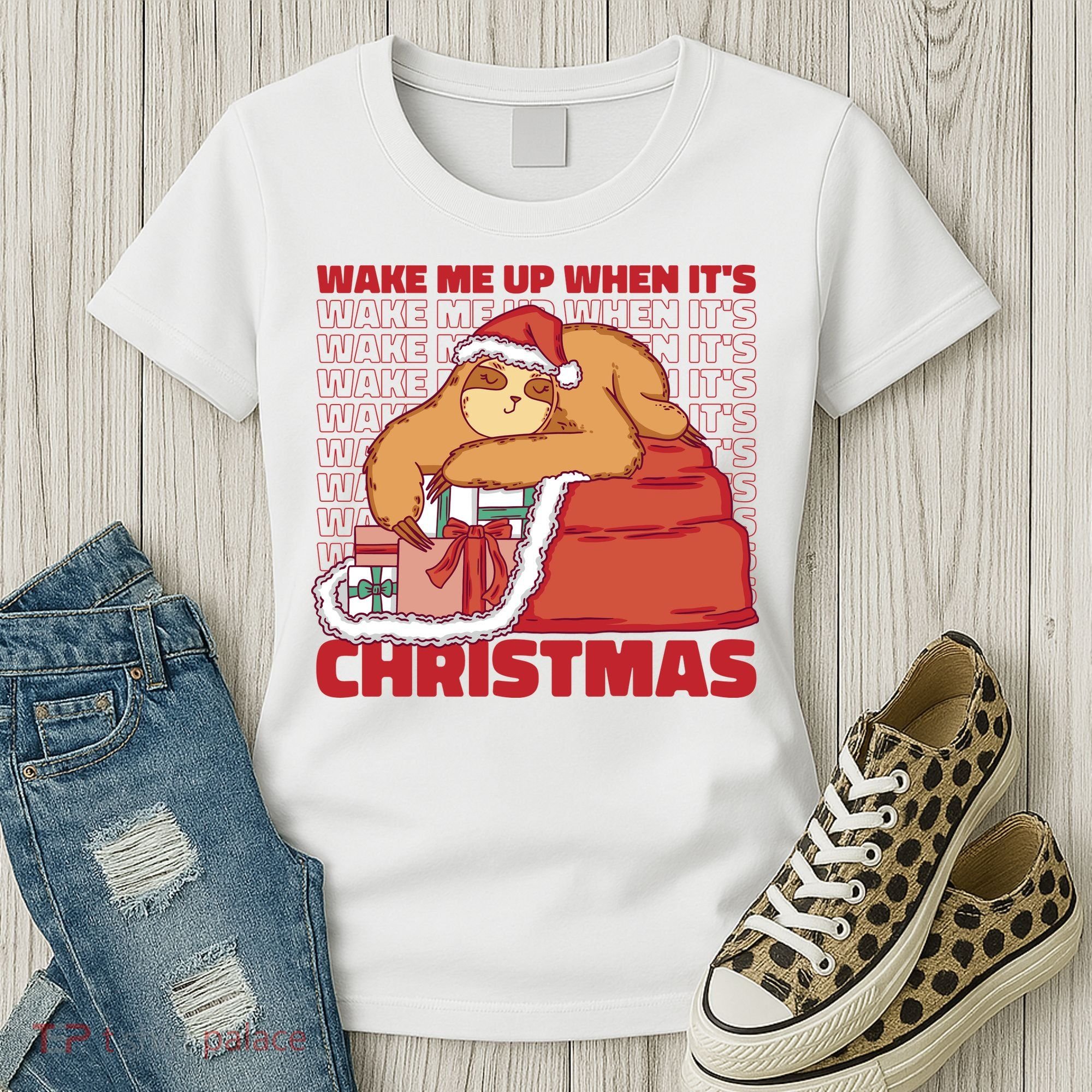 Wake Me Up When It's Christmas Sleeping Sloth Women's T-Shirt