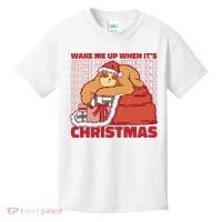 Wake Me Up When It's Christmas Sleeping Sloth Kids T-Shirt thumb 0