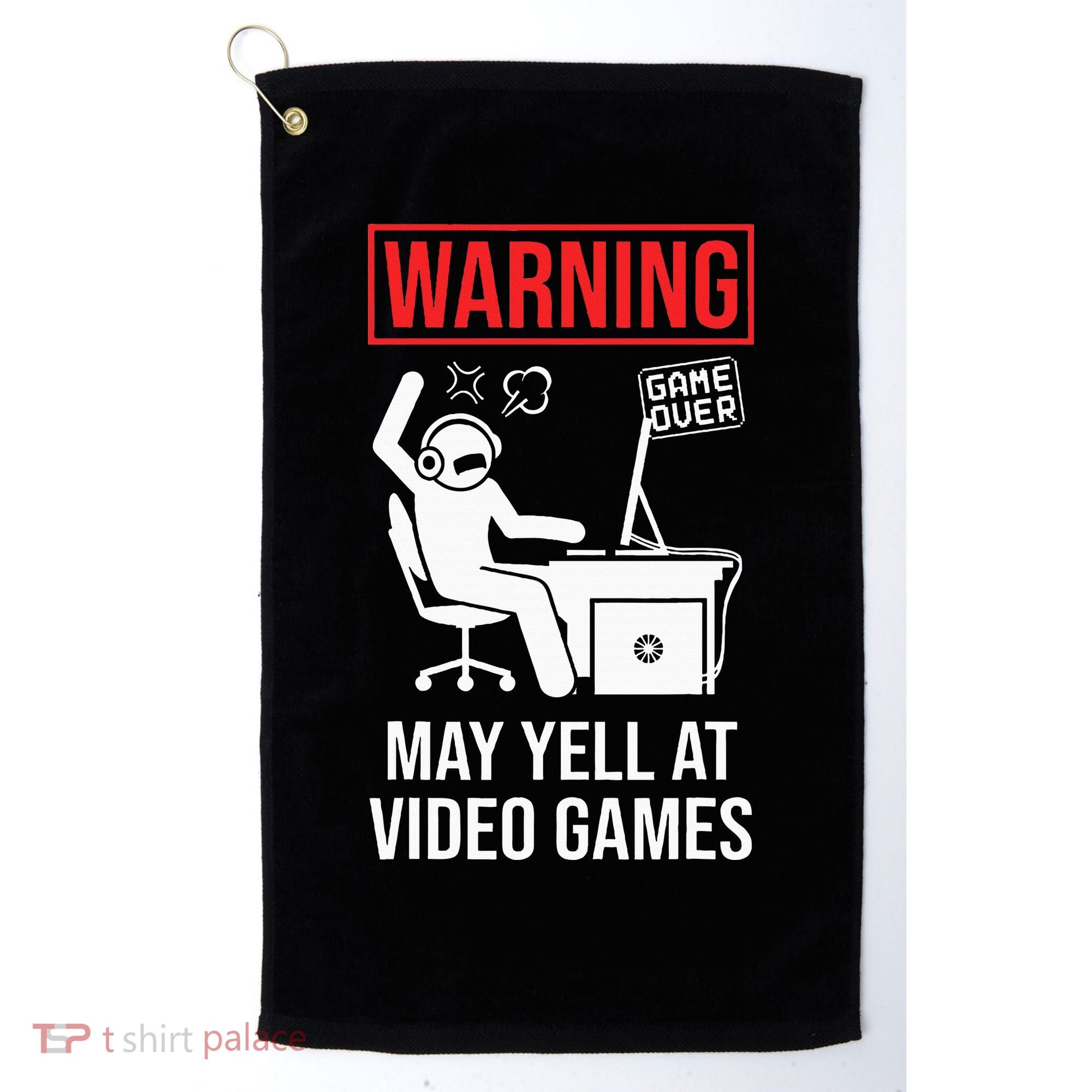 Warning May Yell At Video Games Gamer Golf Towel