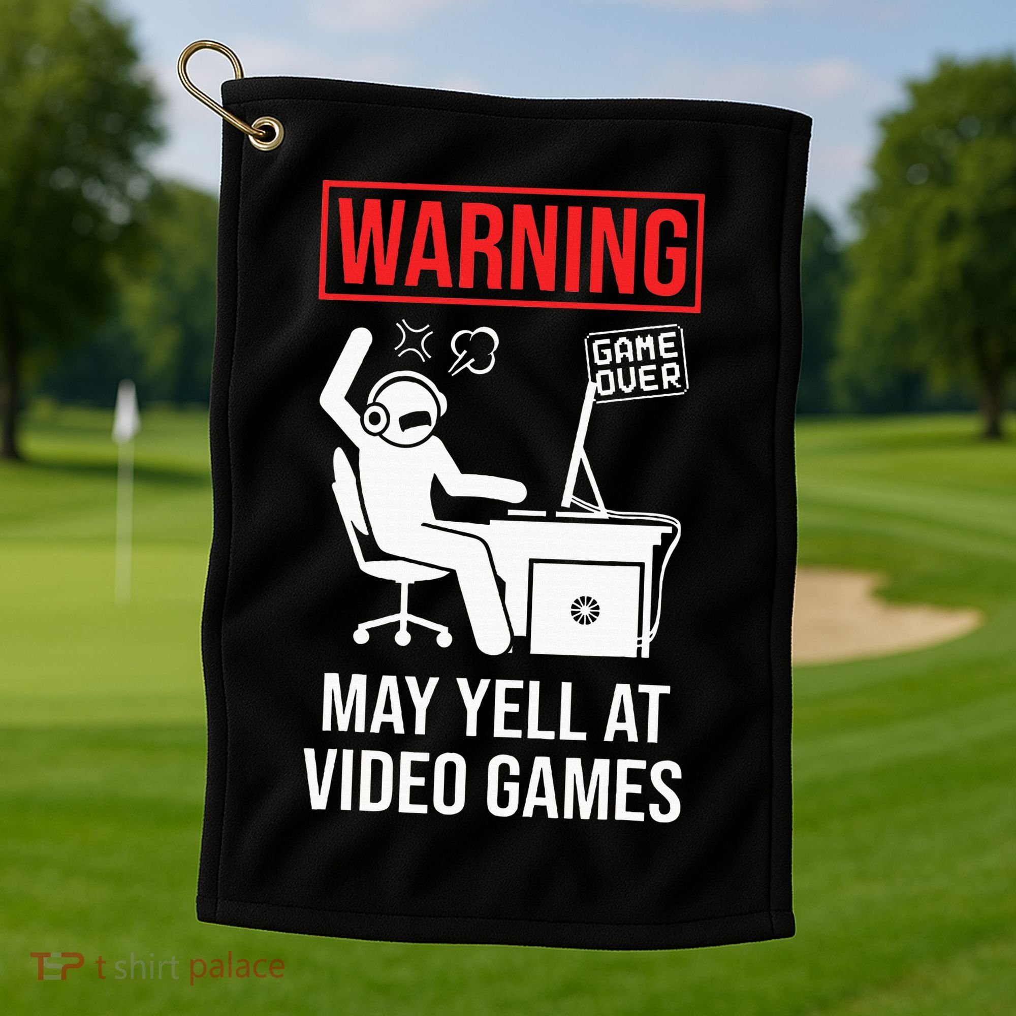 Warning May Yell At Video Games Gamer Golf Towel