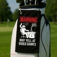 Warning May Yell At Video Games Gamer Golf Towel thumb 2