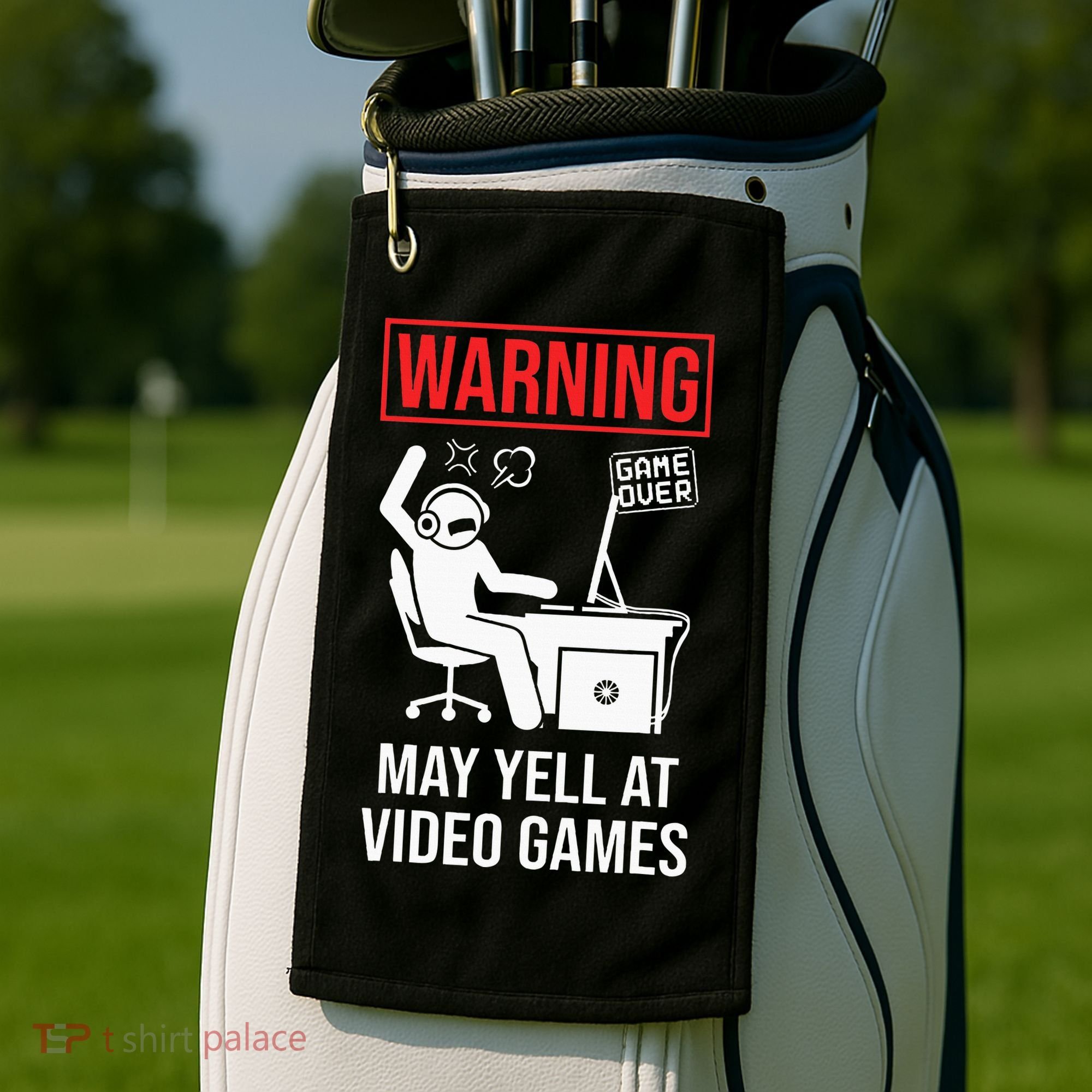 Warning May Yell At Video Games Gamer Golf Towel