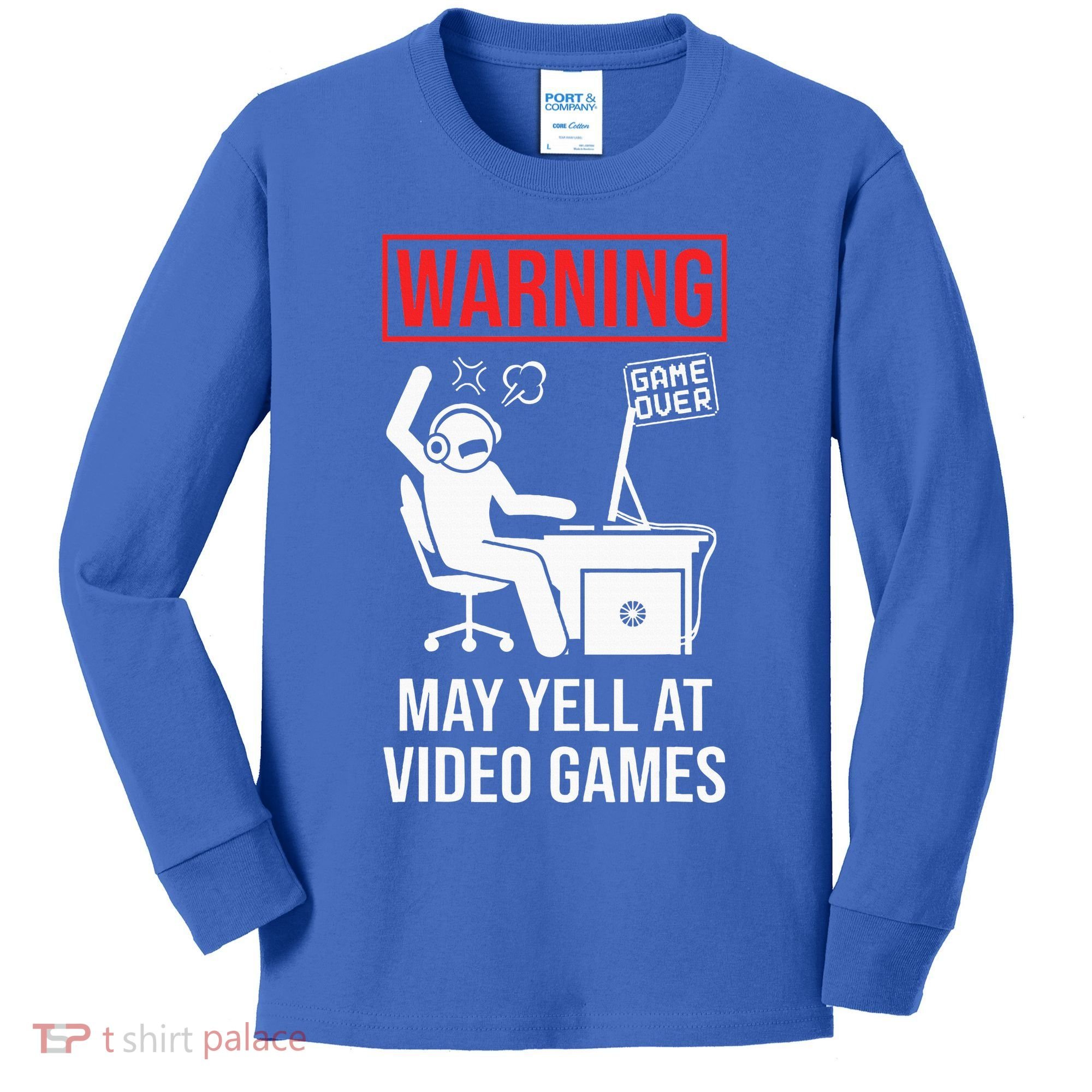 Warning May Yell At Video Games Gamer Kids Long Sleeve Shirt