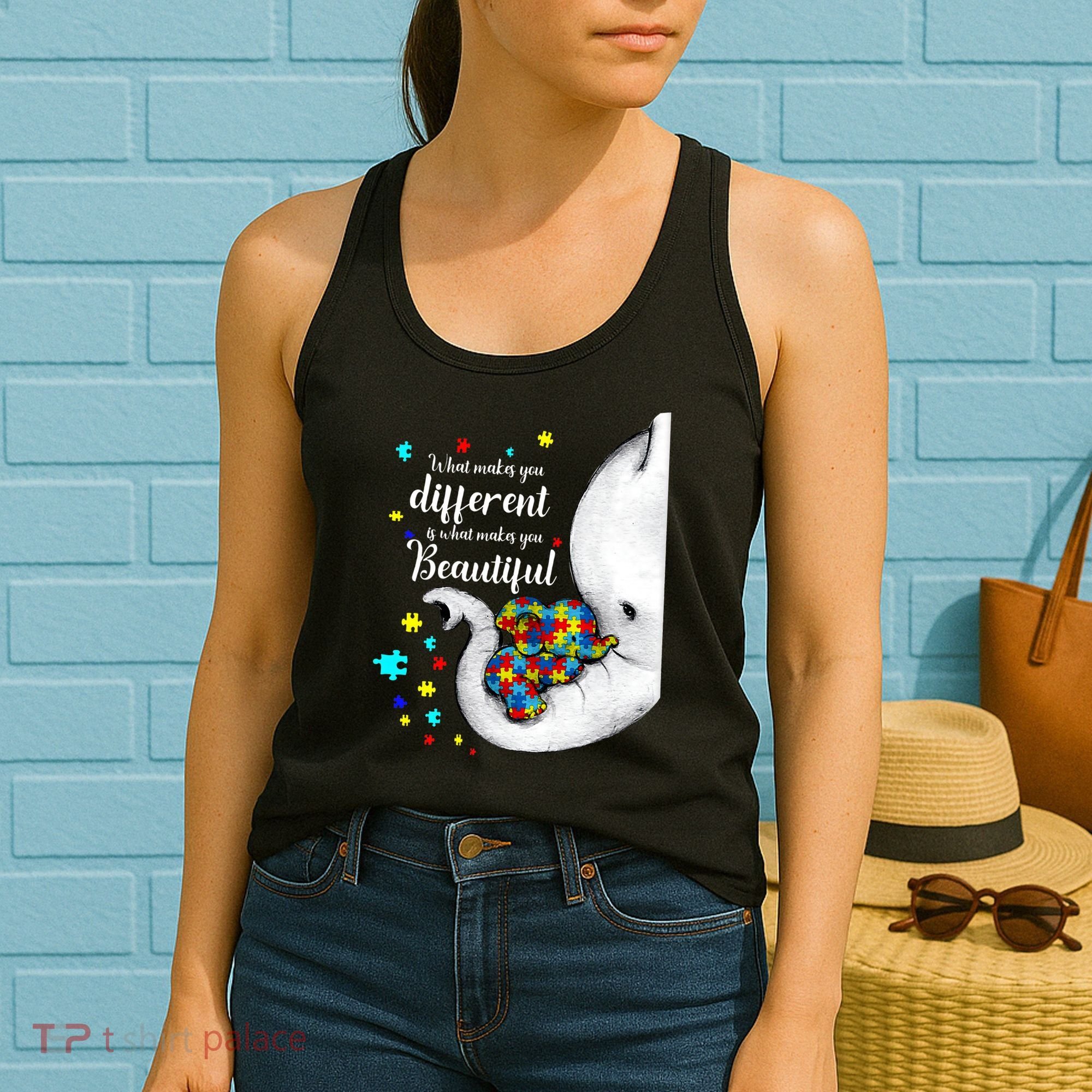 What Makes You Different Elephant Mom Autism Child Awareness Women's Tank Top