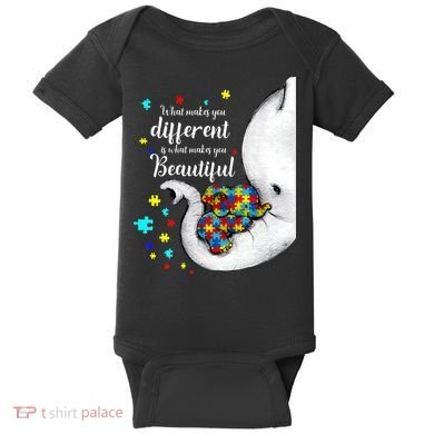 What Makes You Different Elephant Mom Autism Child Awareness Baby Bodysuit