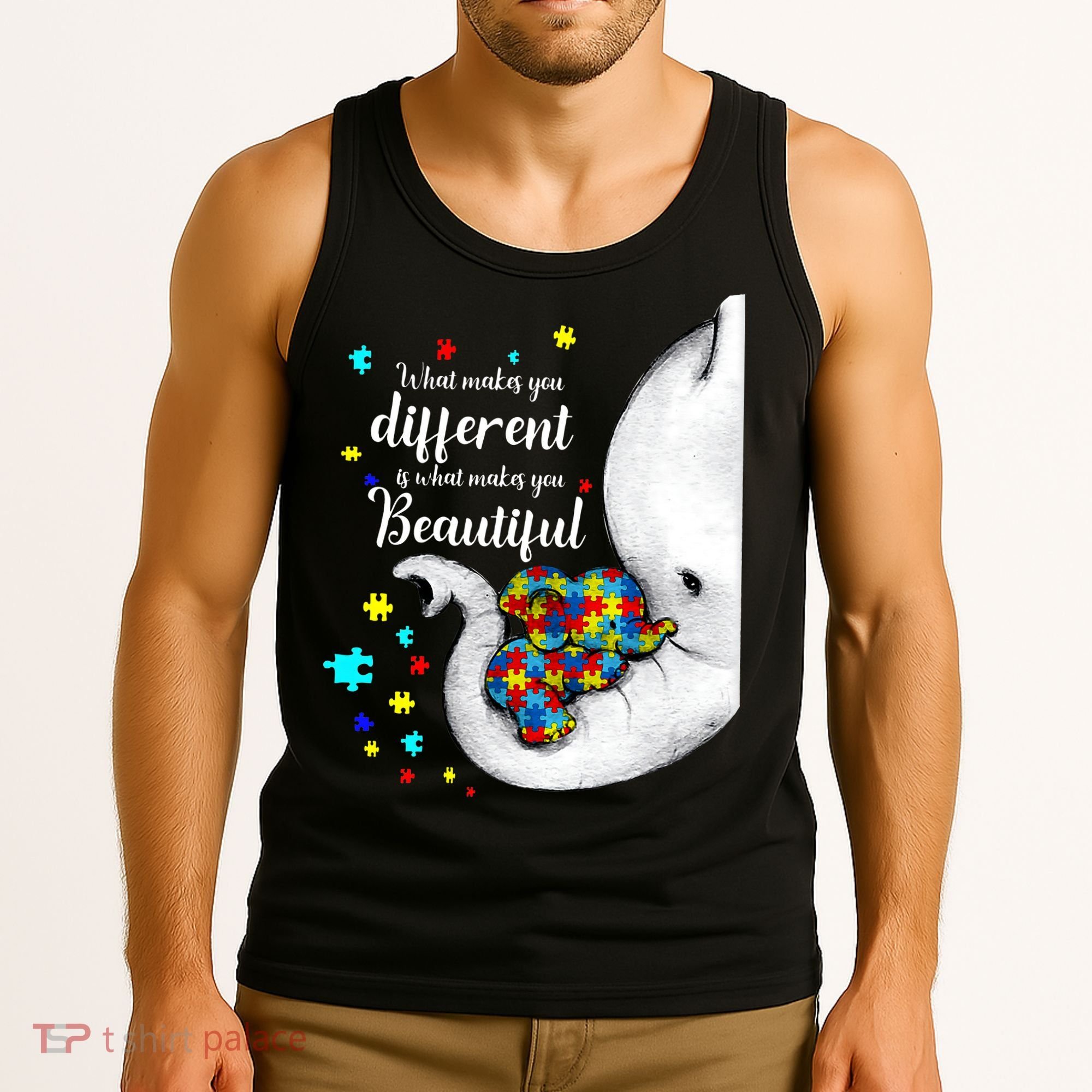 What Makes You Different Elephant Mom Autism Child Awareness Tank Top