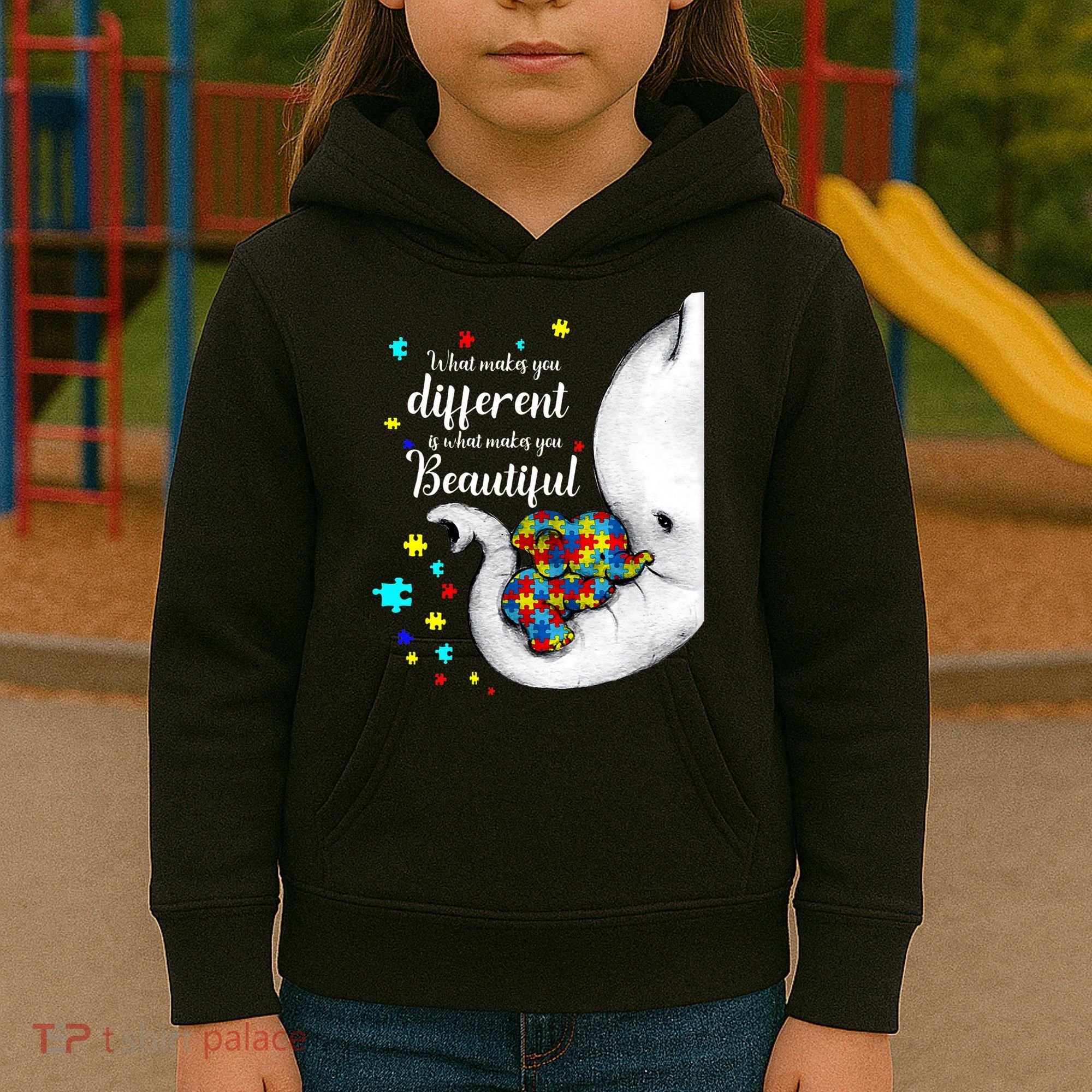 What Makes You Different Elephant Mom Autism Child Awareness Kids Hoodie