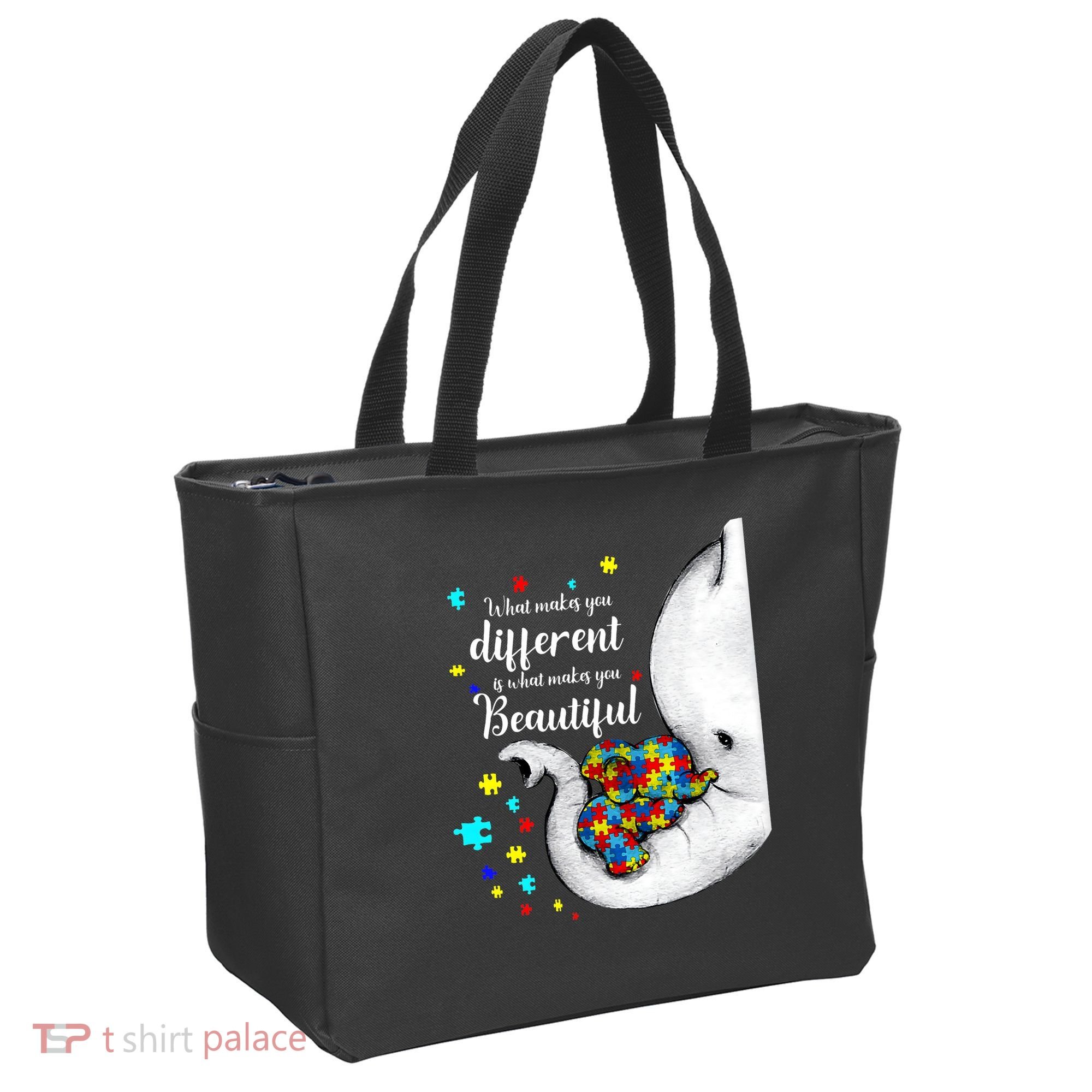 What Makes You Different Elephant Mom Autism Child Awareness Tote Bag