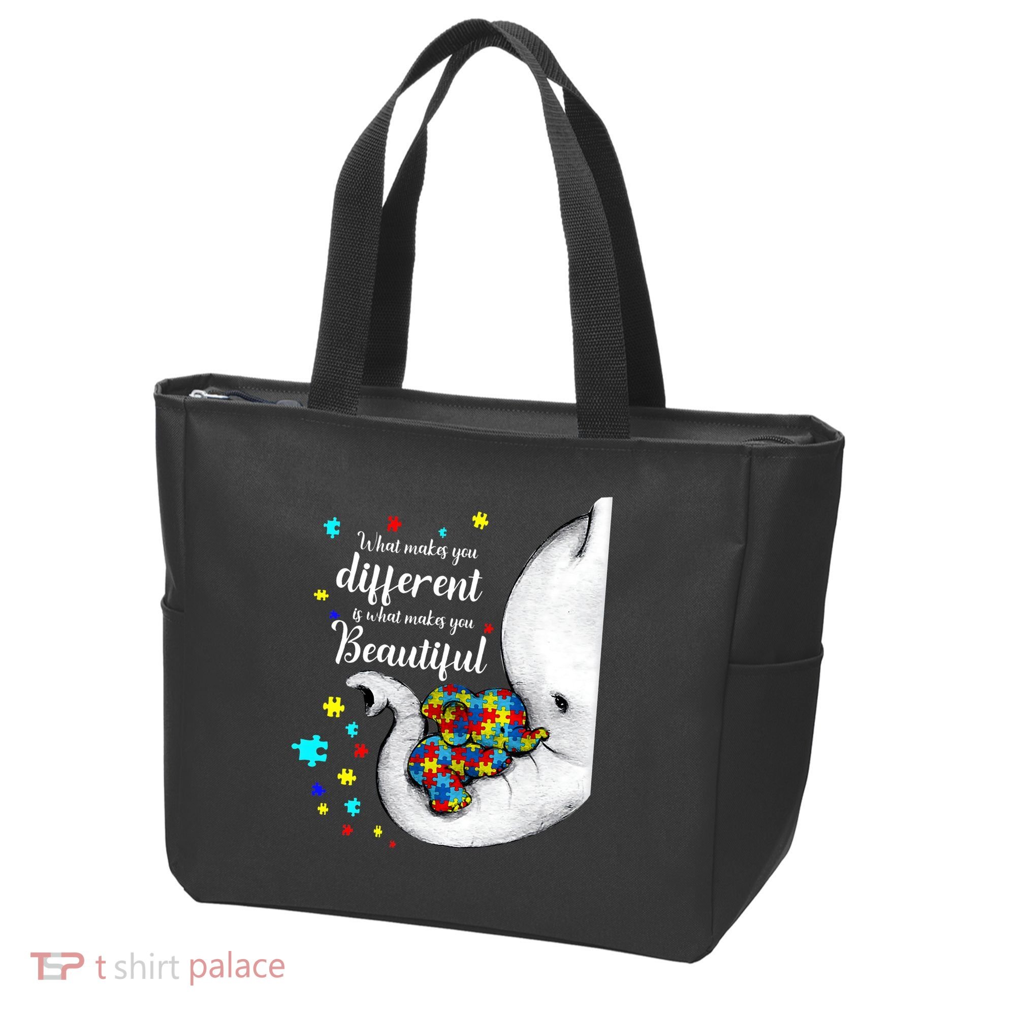 What Makes You Different Elephant Mom Autism Child Awareness Tote Bag