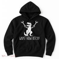 What Now Bitch Funny T Rex Dinosaur Hoodie thumb 0