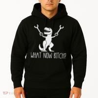 What Now Bitch Funny T Rex Dinosaur Hoodie thumb 2