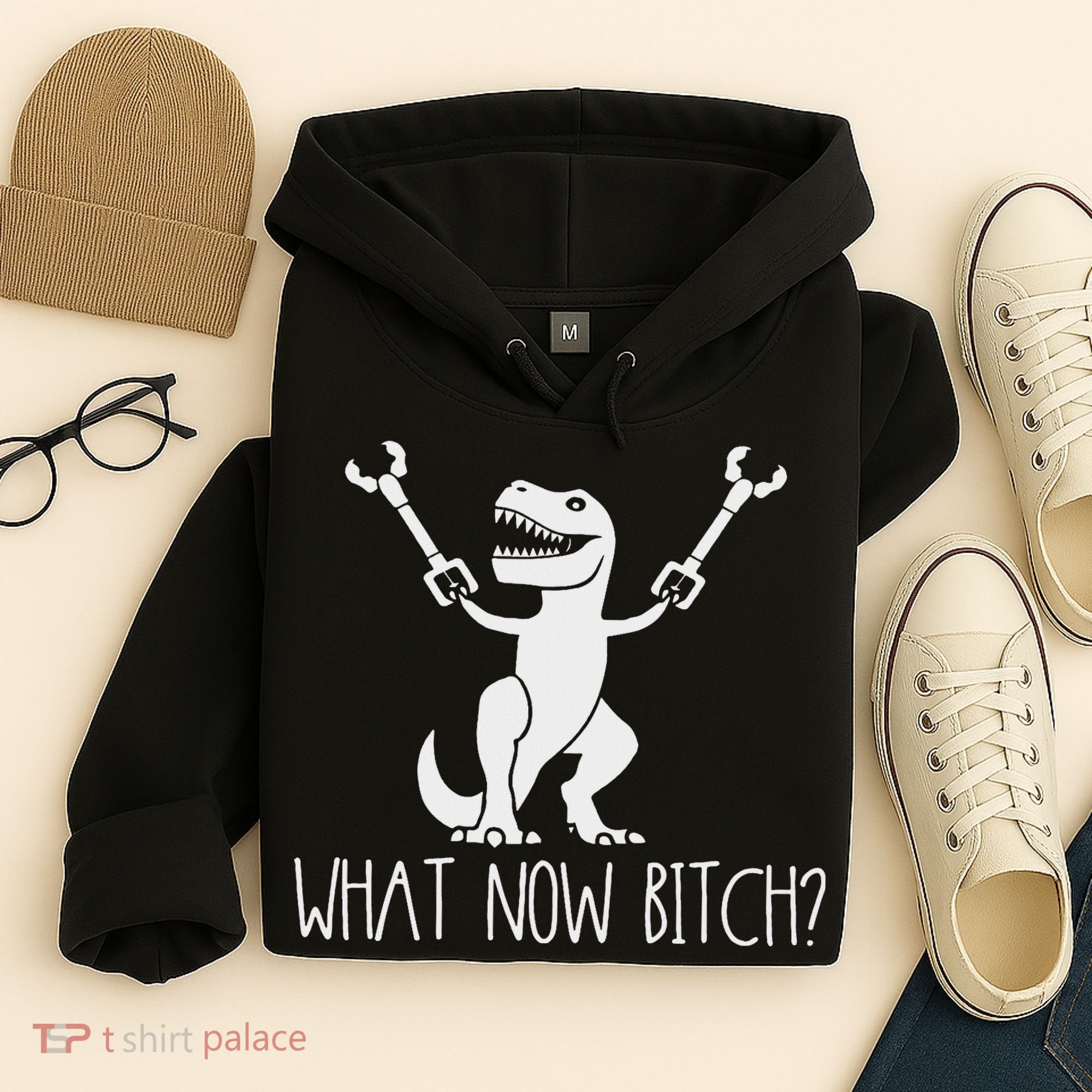 What Now Bitch Funny T Rex Dinosaur Hoodie