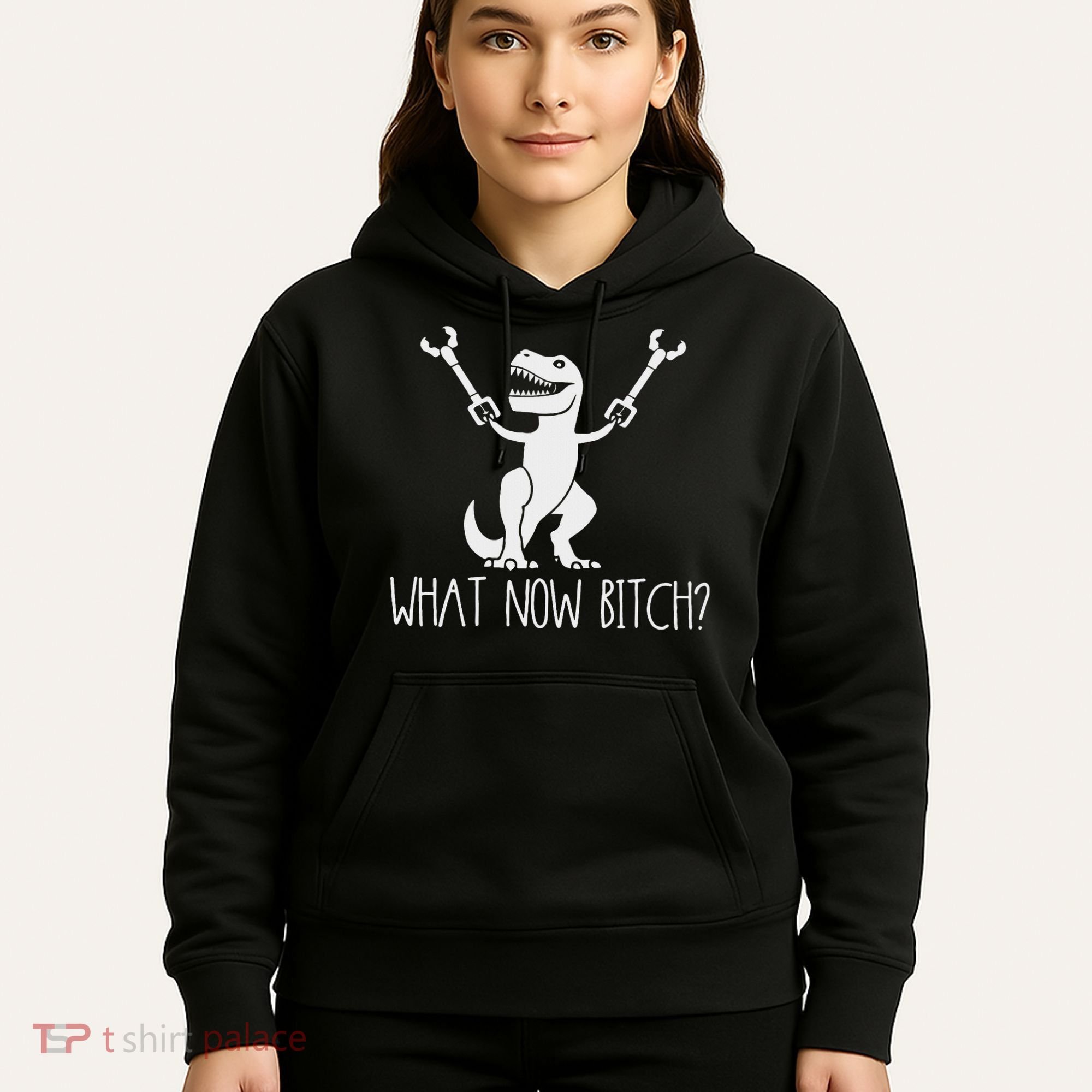 What Now Bitch Funny T Rex Dinosaur Hoodie