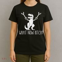 What Now Bitch Funny T Rex Dinosaur T-Shirt thumb 4