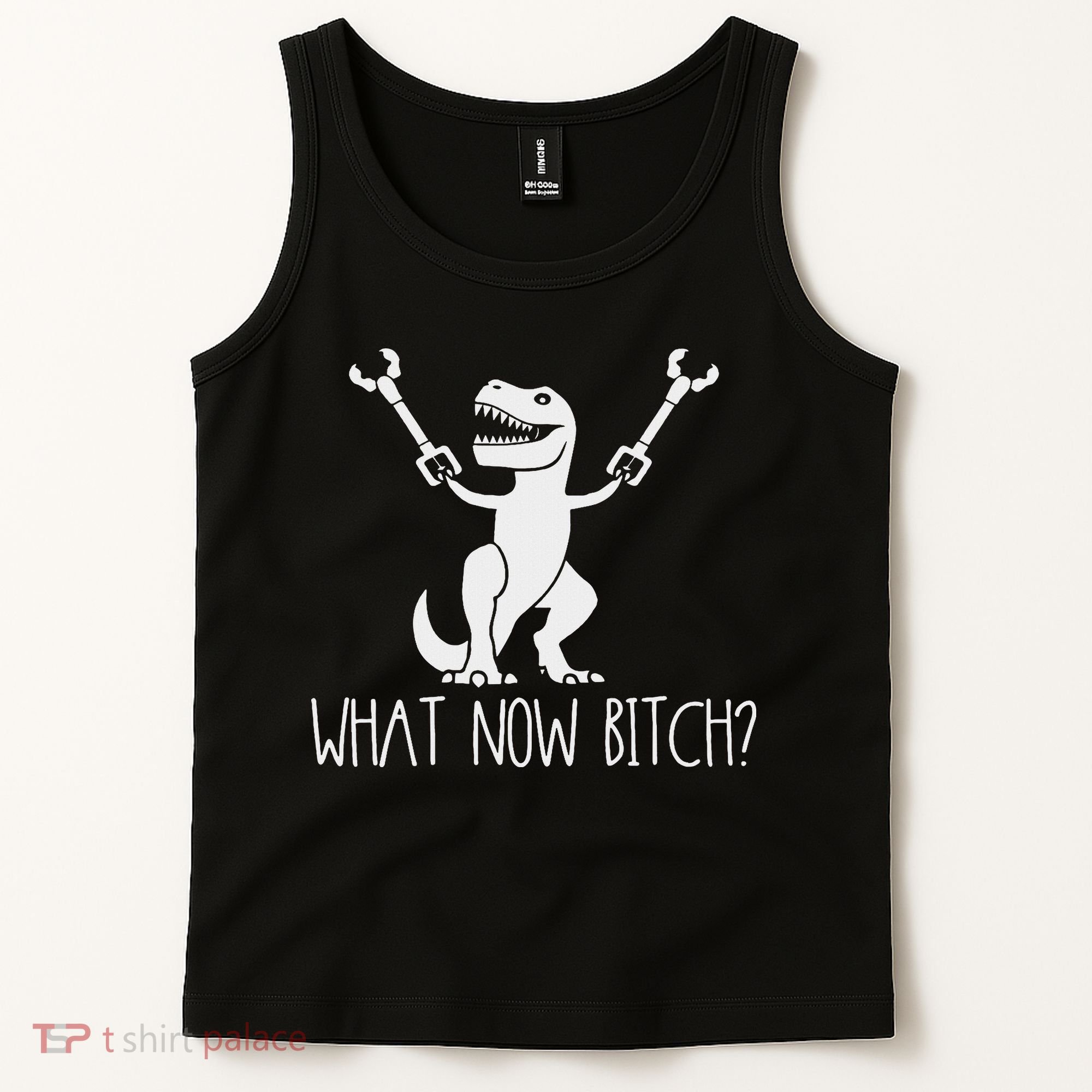 What Now Bitch Funny T Rex Dinosaur Tank Top