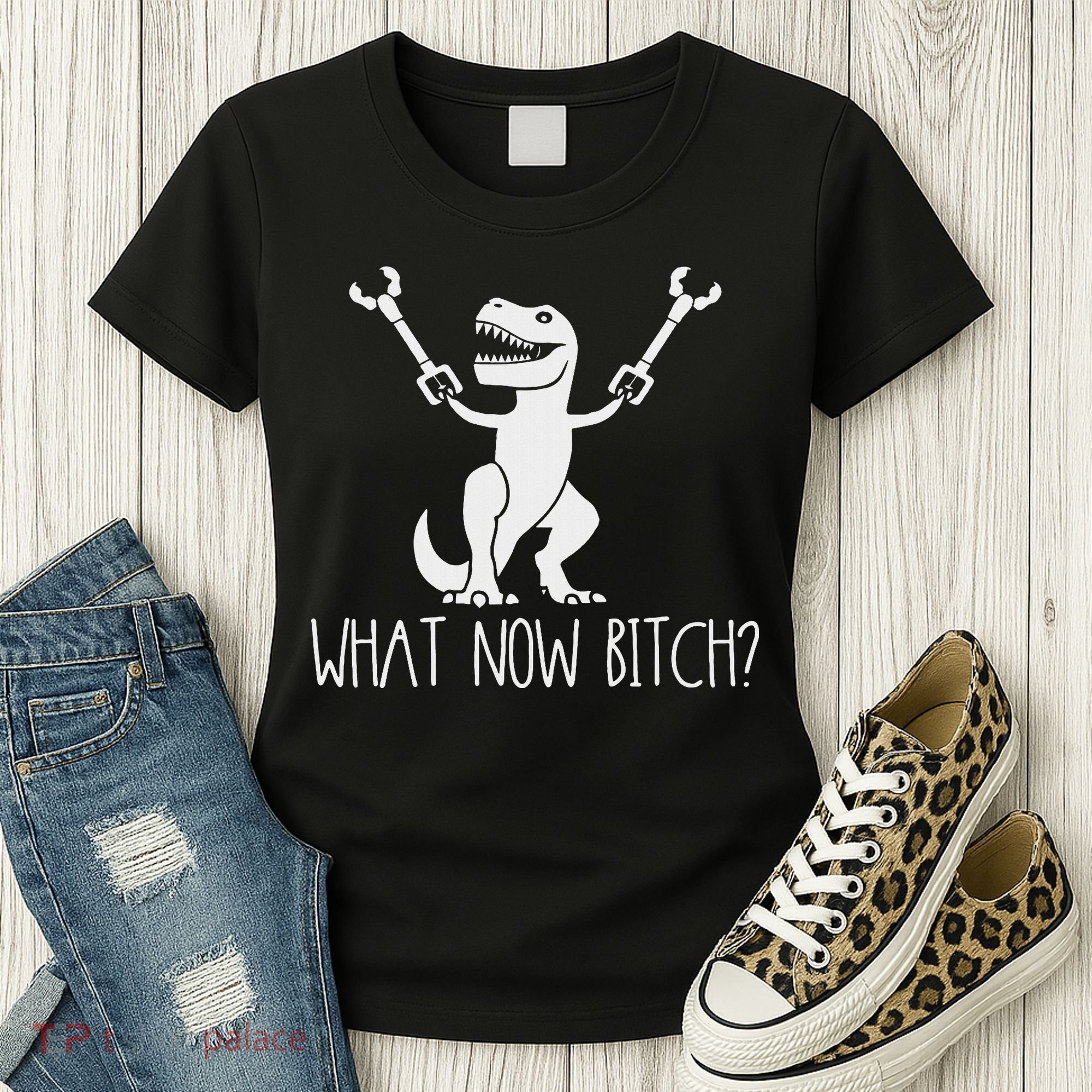 What Now Bitch Funny T Rex Dinosaur Women's T-Shirt