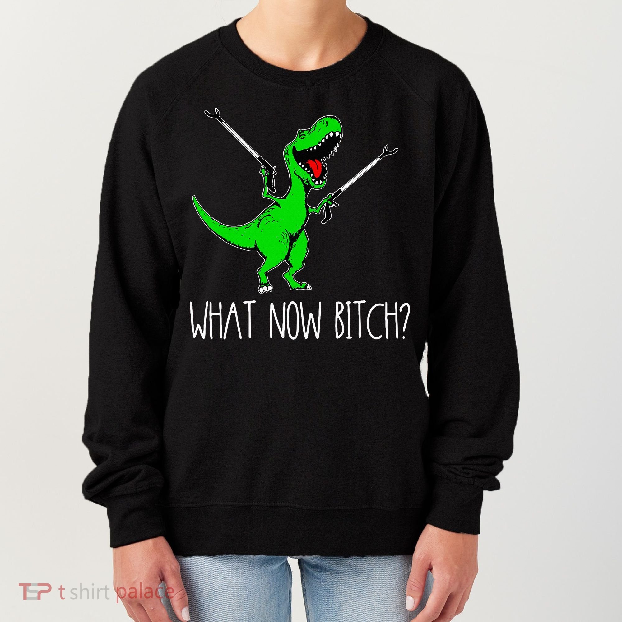 What Now Bitch Funny T Rex Dinosaur Women's Sweatshirt