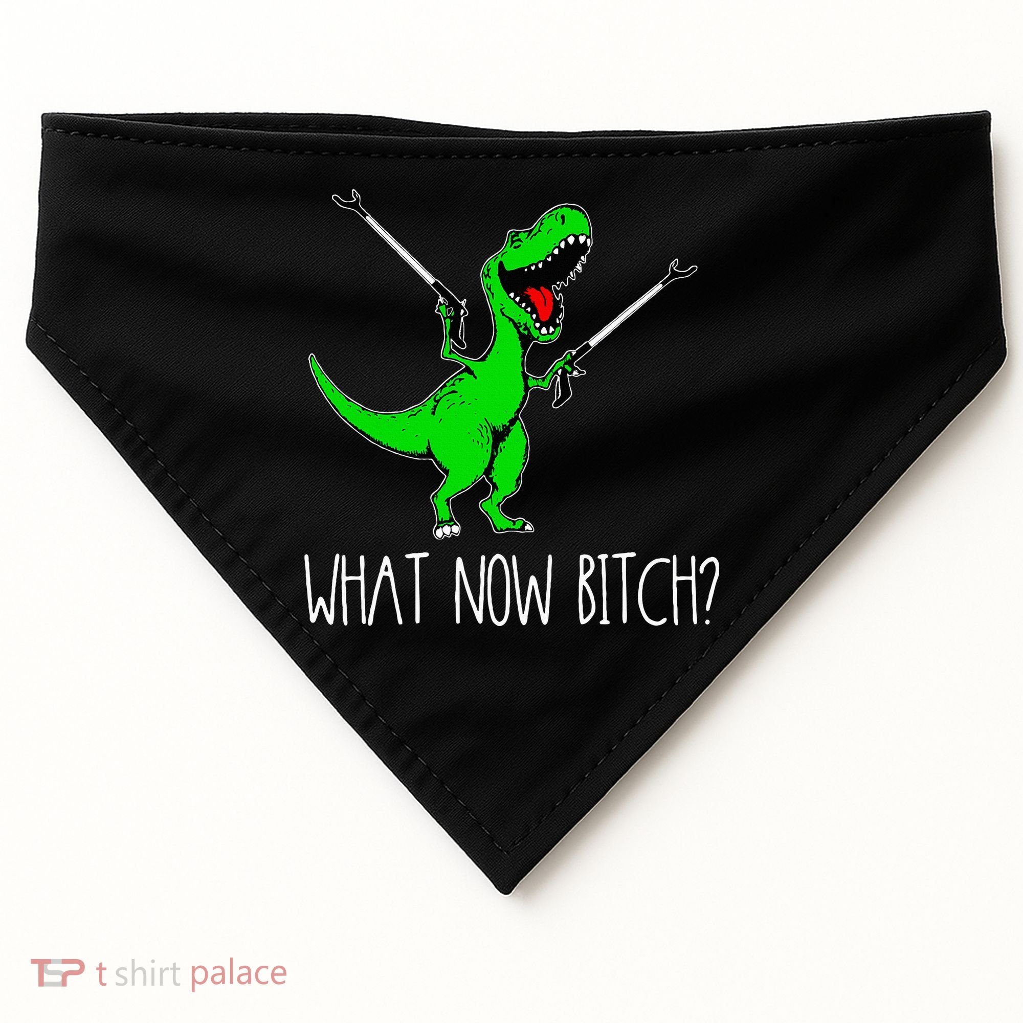 What Now Bitch Funny T Rex Dinosaur USA-Made Doggie Bandana