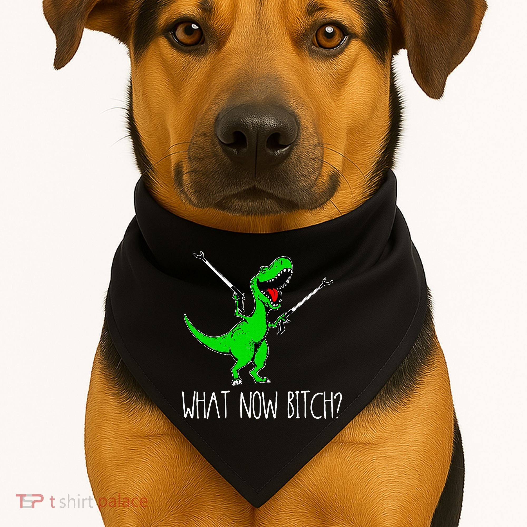 What Now Bitch Funny T Rex Dinosaur USA-Made Doggie Bandana