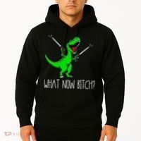 What Now Bitch Funny T Rex Dinosaur Hoodie thumb 2