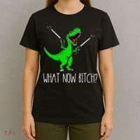 What Now Bitch Funny T Rex Dinosaur T-Shirt thumb 4