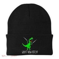 What Now Bitch Funny T Rex Dinosaur Beanie thumb 0