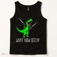 What Now Bitch Funny T Rex Dinosaur Tank Top thumb 2