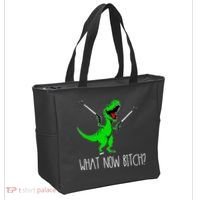 What Now Bitch Funny T Rex Dinosaur Tote Bag thumb 2
