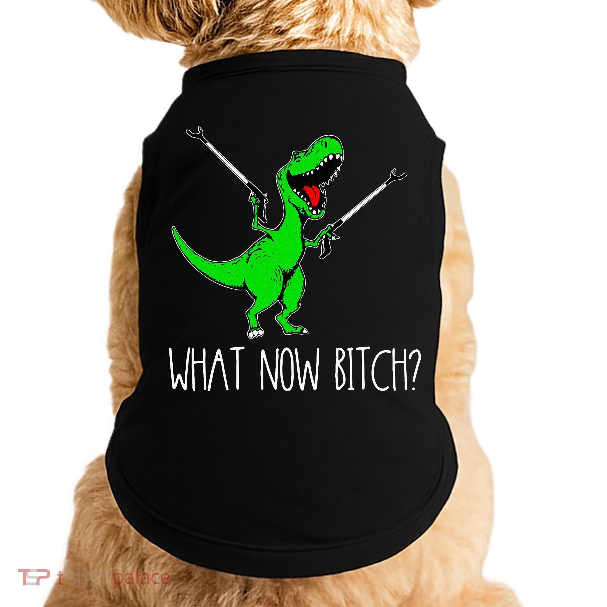 What Now Bitch Funny T Rex Dinosaur Doggie Tank